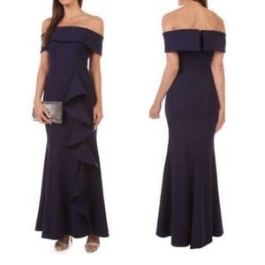 NWT Betsy & Adam Off the Shoulder Ruffle Gown, 6